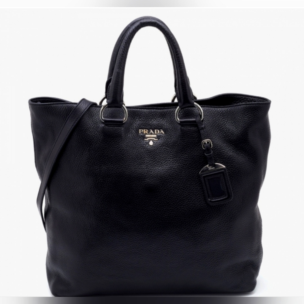 PRADA BLACK VITELLO DAINO CONVERTIBLE SHOPPING TOTE